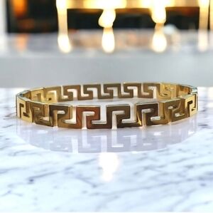 18k Gold Plated Greek Key Designer Hinged Bangle Bracelet